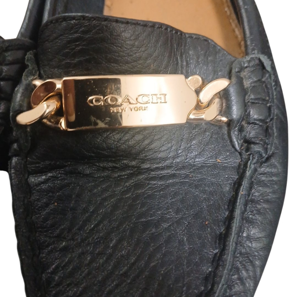 Coach Black Leather Loafers with Gold Accent - Picture 11 of 11